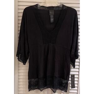 City Unltd L/S Knit w/Crochet Lace Top Large Jet Black Large NWT @ $99